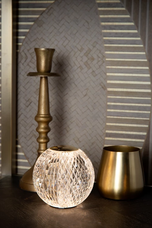 Lucide CINTRA - Lampe de table Rechargeable - Batterie/Piles - Ø 9 cm - LED 3 StepDim - 1x1,5W 3000K - Transparent - ambiance 1